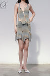 RUI segment dyeing lit low -waist short skirt RSS23KN05 dawn yellow and blue gradient